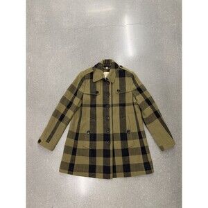 Burberry Brit Olive Green Plaid Virgin Wool Coat Jacket USA 8 UK 10 ITA 42